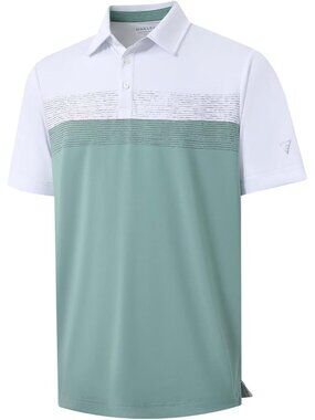 Men A- Beryl Green Dry Fit Polo Shirt Color Block Chest Print Moisture Wick